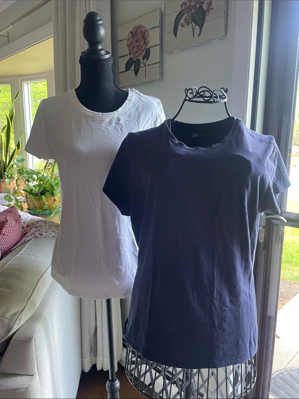 GAP White & Navy Short Sleeve Crew Neck Tops Stretch Pack of 2